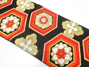 アンティーク　亀甲に華紋織り出し袋帯（着用可）